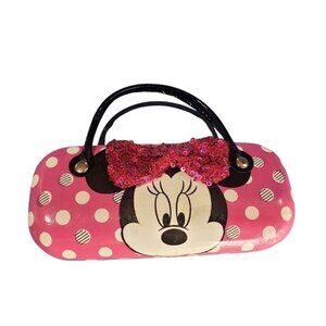 Disney Minnie Mouse Pink Polka Dot Hard Shell Eyeglass Case Purse Style w/Sequin